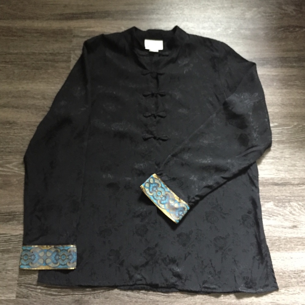 EUC ZOE CALIFORNIA Chinese Style Black Blouse Sz M